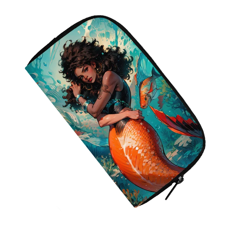 Beautiful Mermaid Print Wallet Women Coin Money Bags ID Credit Card Phone Earphone Holder Storage Bag Casual Long Purses Gift