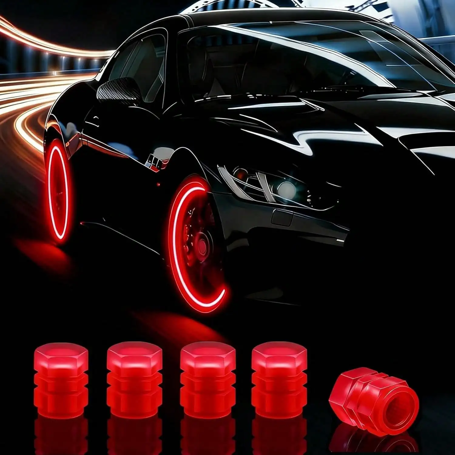 4 Pcs Glow in The Dark Tire Valve Caps Fluorescent Tire Valve Stem Caps, Cool Car Present for Universal Decoration Accessories f
