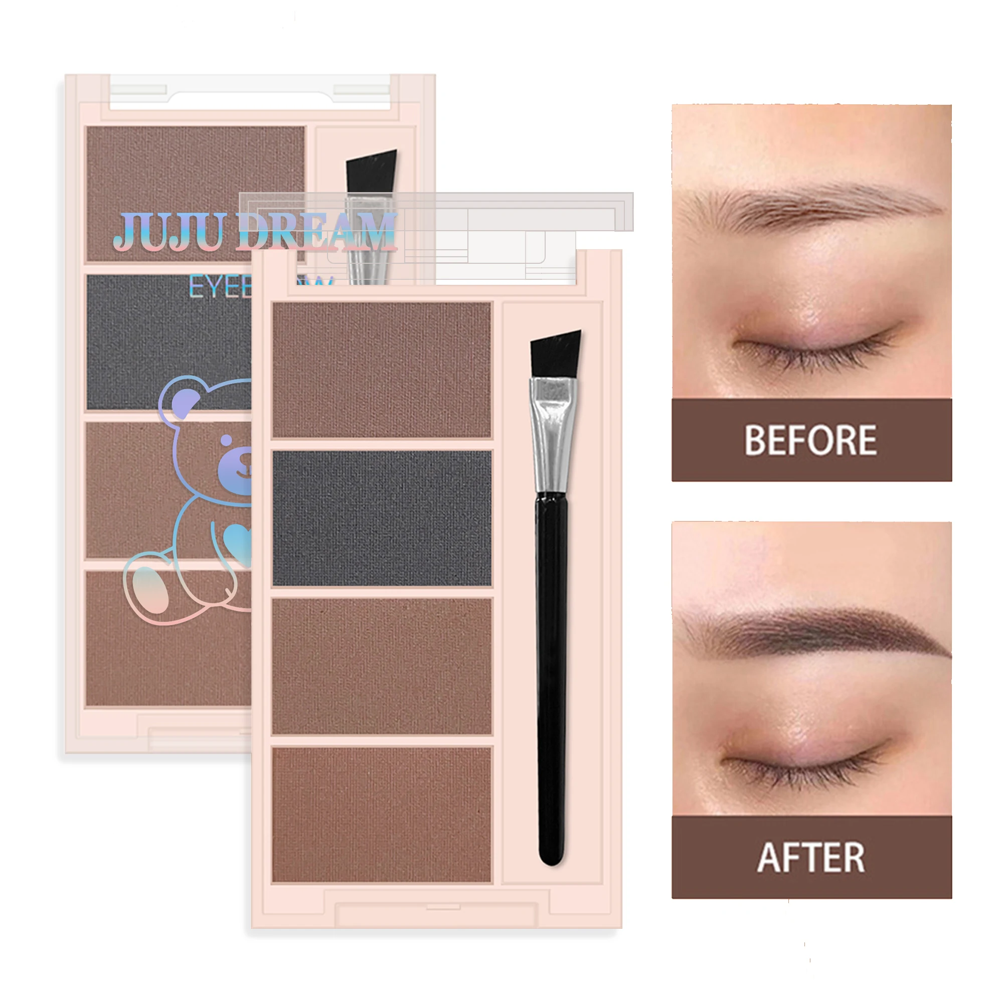 4-color Eyebrow Powder Palette With Eyebrow Brush - Natural Long-Lasting Eyebrow Powder Eyebrow Shape Waterproof and Sweat-proof