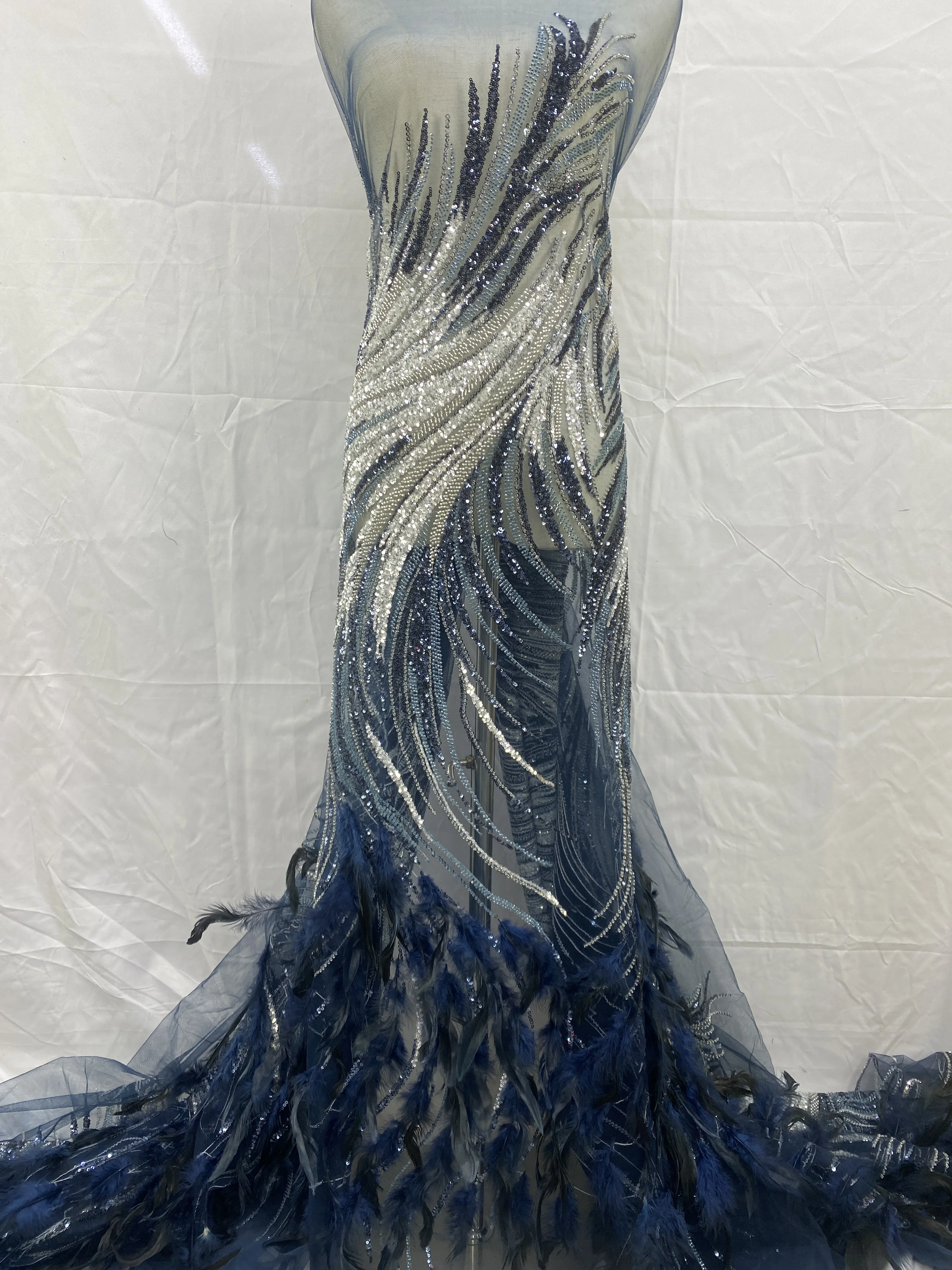 

New African Lace High Quality French 3D Flower Nigerian Sequins Embroidery Beads Tulle Net Lace Fabric For Wedding Party Dress