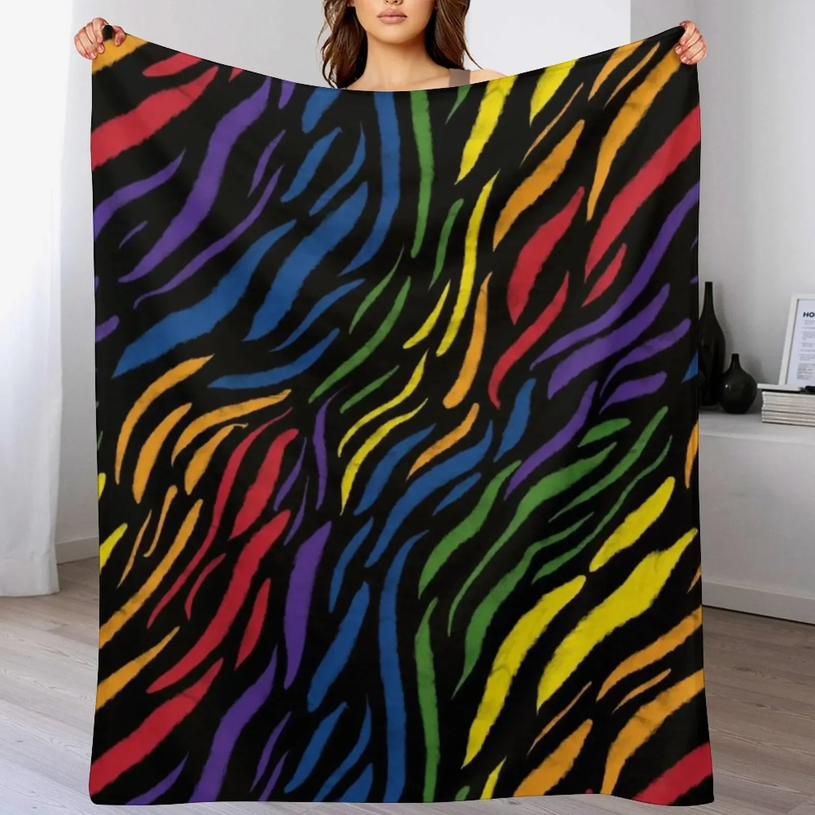 

Wild Rainbow Zebra Stripe Throw Blanket Reusable Durable Soft Blanket for All Seasons