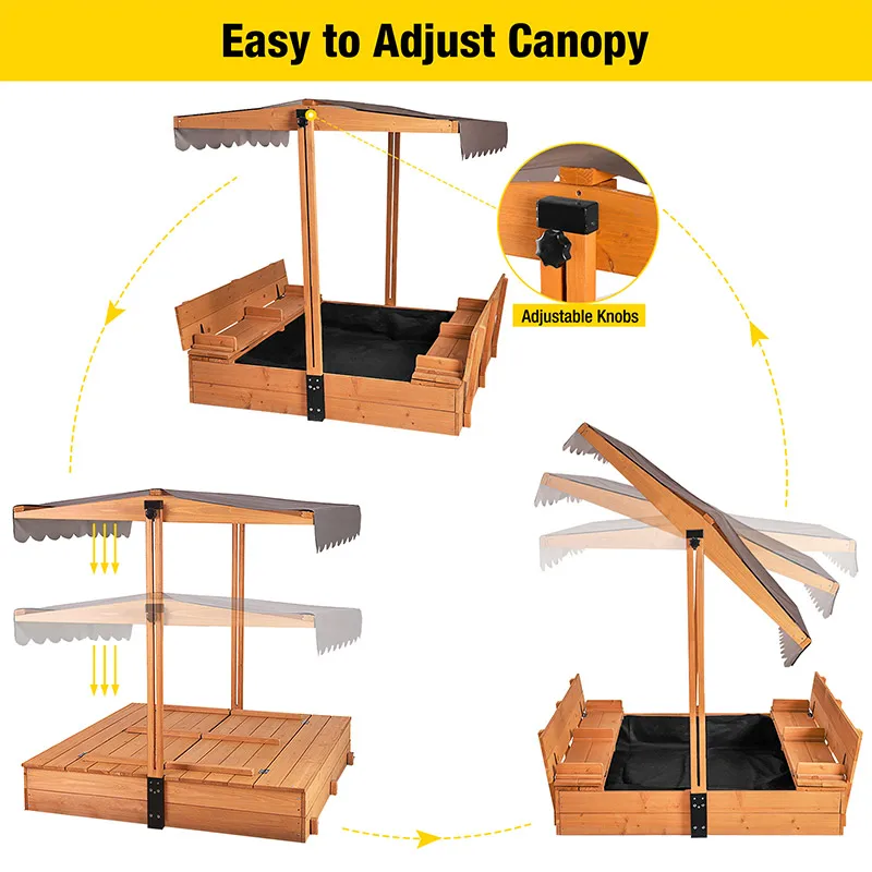 Caja de arena para niños con tapa y banco - Caja de arena sin almacenamiento de contenedores de juguetes