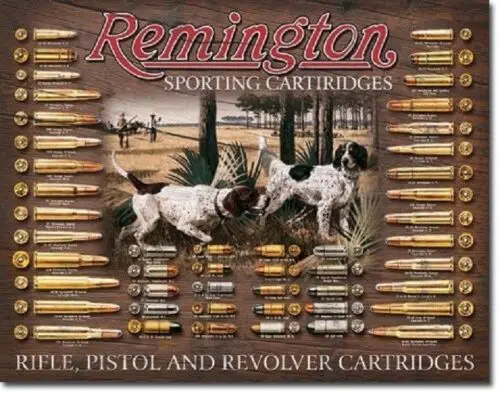 Remington Bullet Board Gun Logo Hunting Dog Cabin Metal Tin Sign 12.5 X 16 New