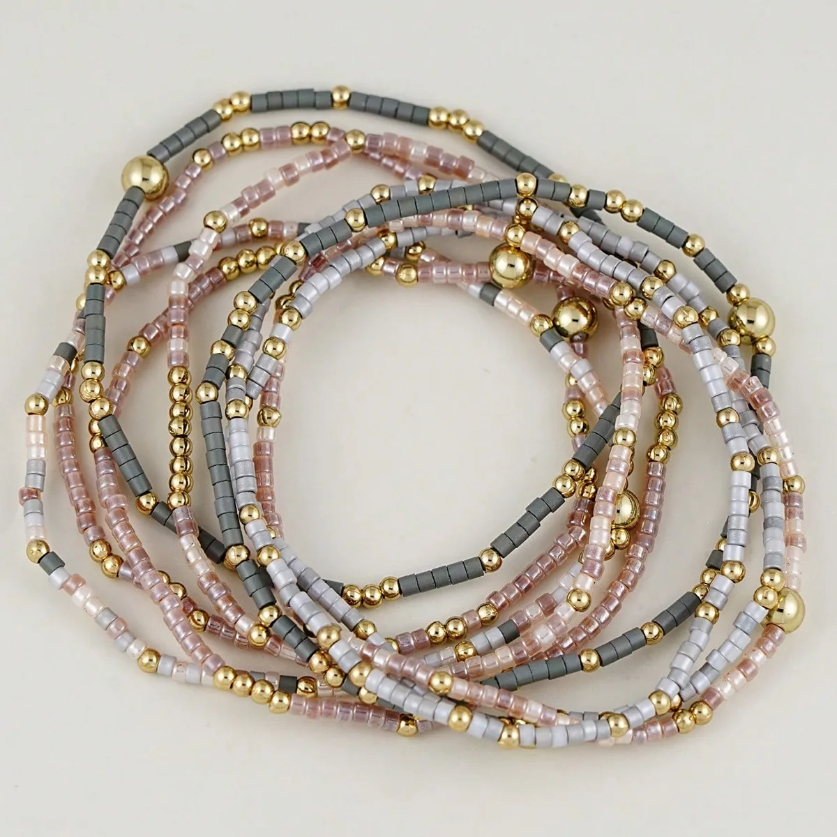 9pcs Bohemian Handmade Bead Elastic Bracelet Set, Stackable