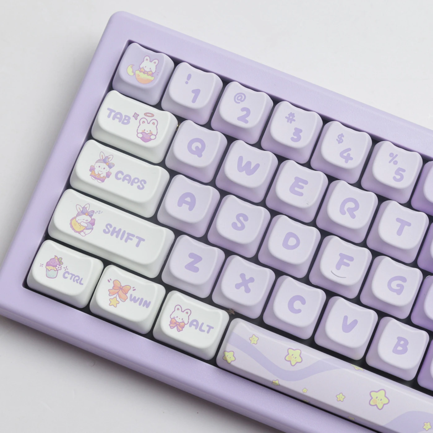 Dreamy Purple Rabbit Keycaps MAO Profile Super Cute Cat Head Design PBT Sublimation Keyboard Keycap HI75 HI8 S99 F99 104 F87