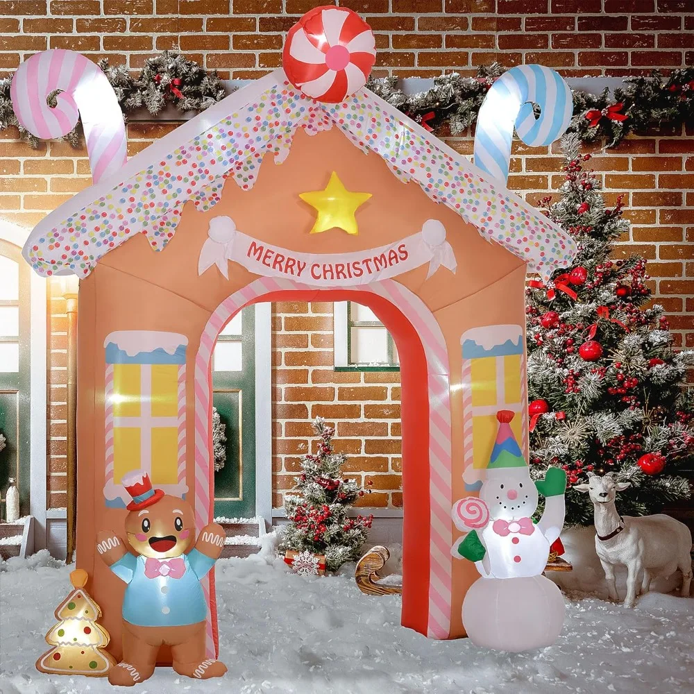 

10FT Christmas Inflatable Gingerbread House Archway, Giant Christmas Inflatables, Huge Blow Up Christmas Decorations with LED