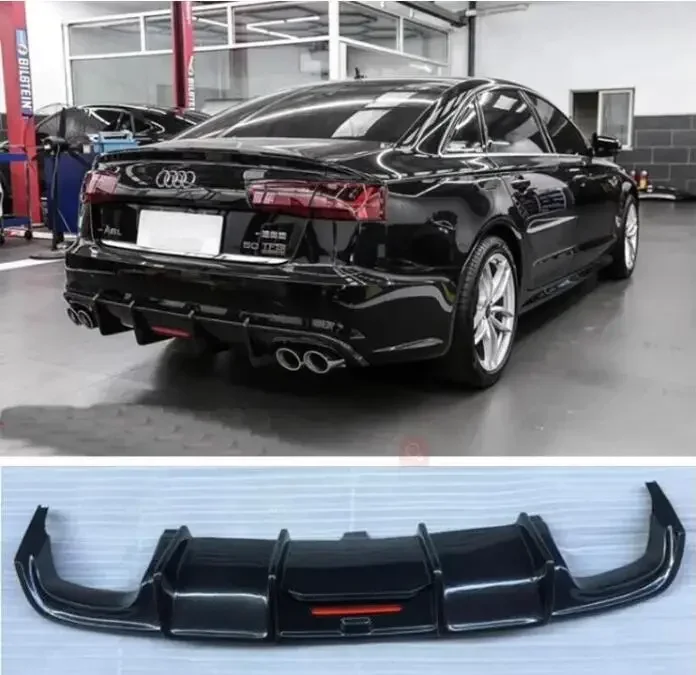 REAL CARBON FIBER REAR BUMPER TRUNK LIP SPOILER DIFFUSER For Audi A6 S6 SLINE RS6 C7.5 2016 2017 2018 (With Light)