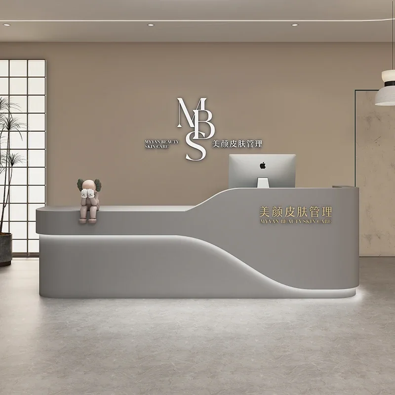 yj5 Curved paint front desk simple modern reception desk bar cabinet beauty salon light luxury checkout page