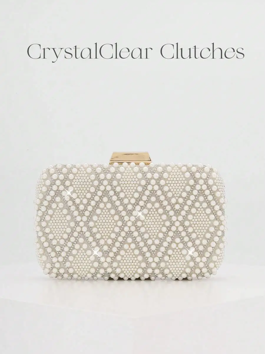 Elegant Pearl Pattern Box Clutch Bag For Wedding Party Evening Dress