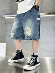 Teen Boys Shorts Casual Solid Elastic Waist Boy Pants Summer Calf Length Kids Trousers Short Pants Children Beach Short Loose