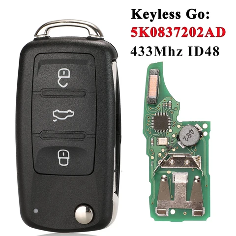 Пульт дистанционного управления jingyuqin 5K0837202AJ, 5K0837202AD, 3 кнопки, для VW Caddy Eos, Golf, Jetta, Beetle, Polo, Tiguan, Touran