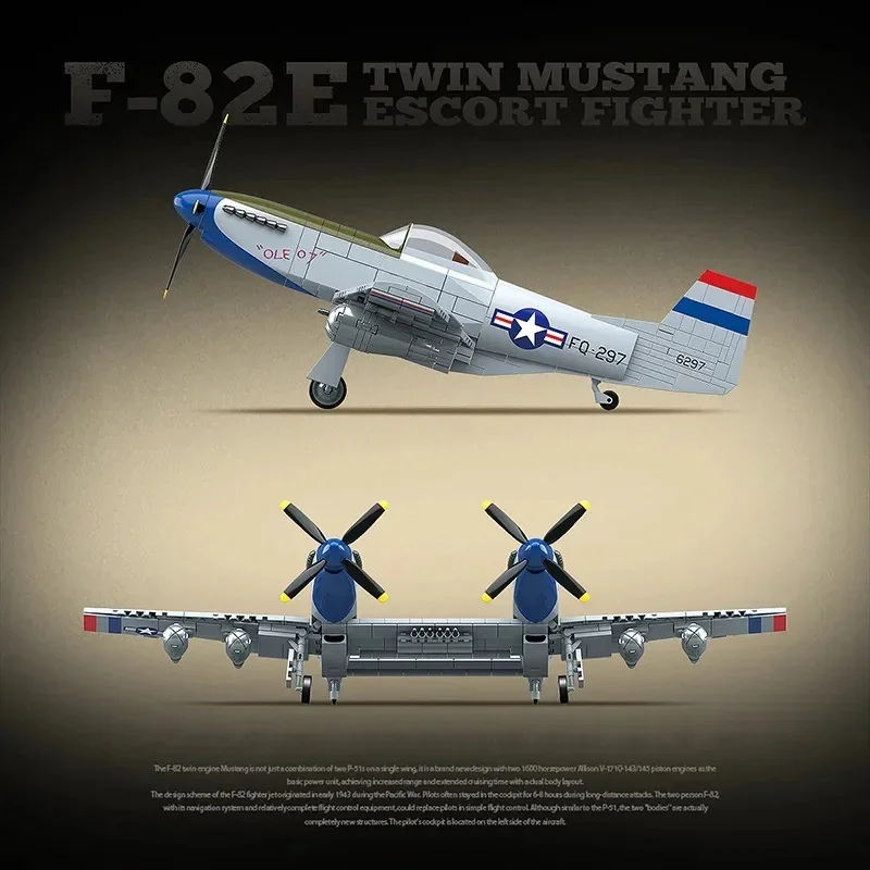 Military F82E Twin Mustang WW2 Fighter Aircraft Building Blocks Spitfire Escort Plane Bricks Kids Gift Toy