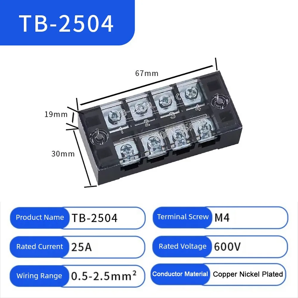 600V Screw Terminal Block 3-20 Positions Dual Row Design Barrier Strip Connector Barrier Strip Structure Screw Clamp Connection