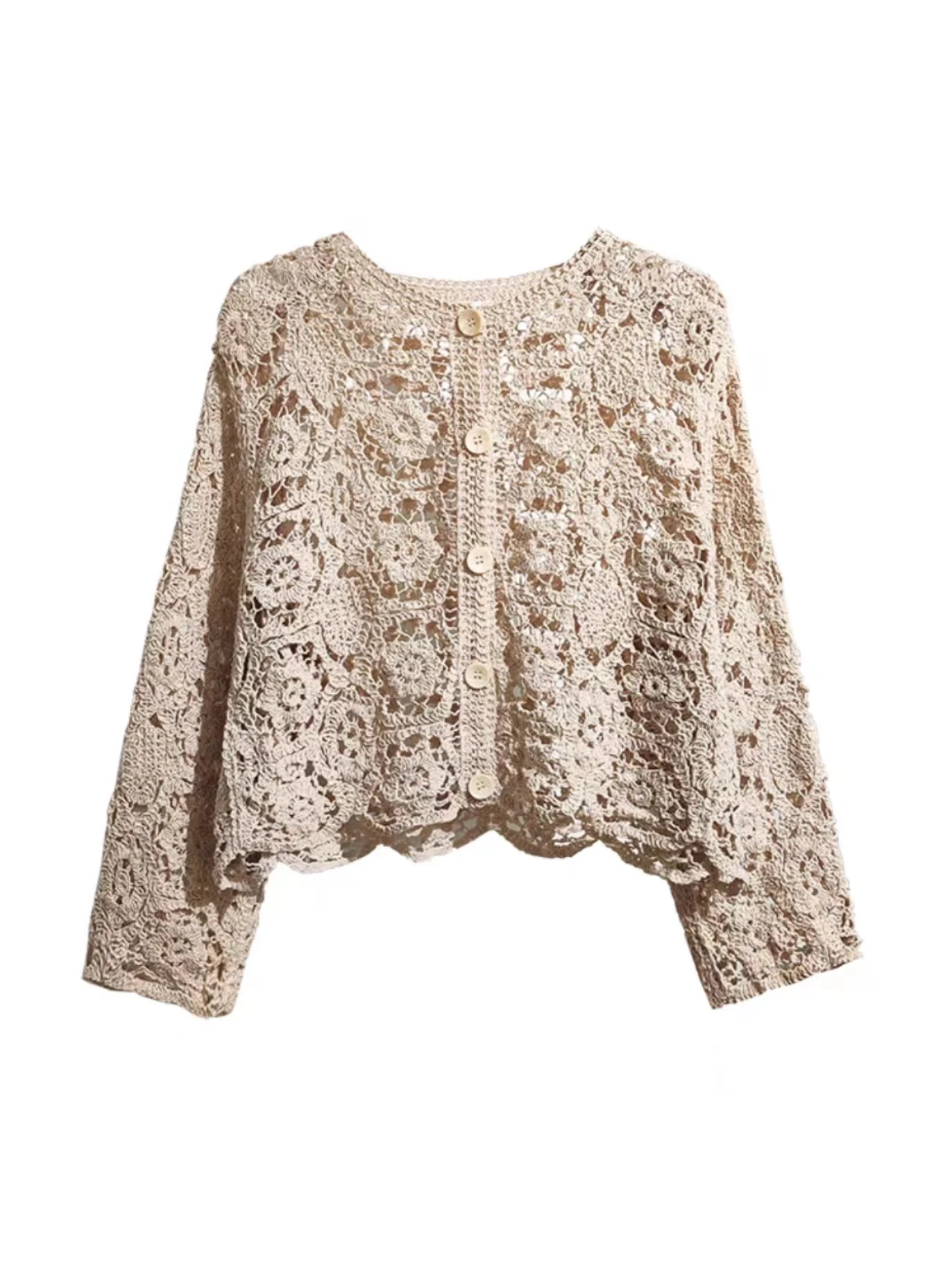 

Spring Knitted ort Coat Women's n Sle Long Sve Open Cardigan Air Conditioning Top Lace Hollow out Flower Hook D...