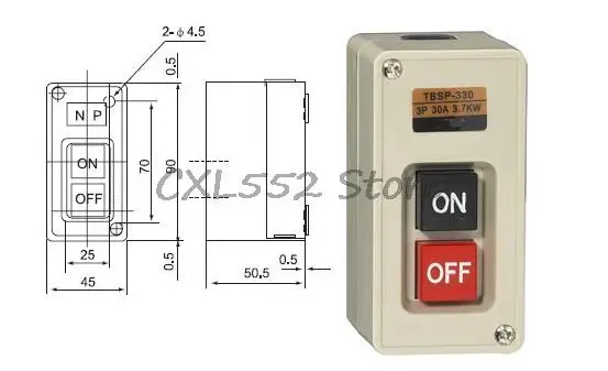 1Pc TBSP-330 3 Phase 30A 3.7KW Self-Lock Latching On/Off Motor Start Stop Power Pushbutton Switch 