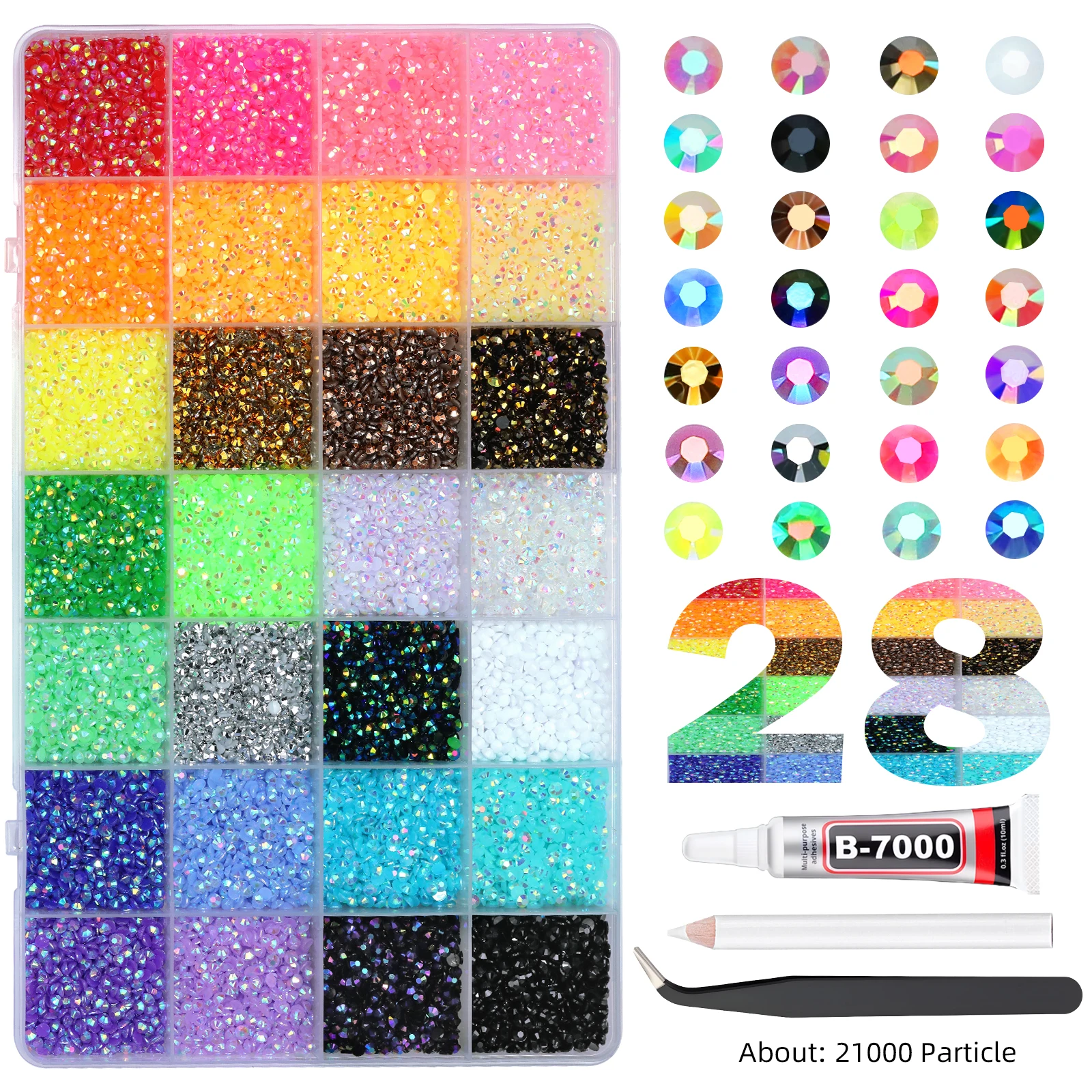 24/28Grid 3/4/5/6mm Mixed Color Resin Drill AB Rhinestone Set Flatback Nail Drill For Phone Clothing DIY Decoration Nails Crafts