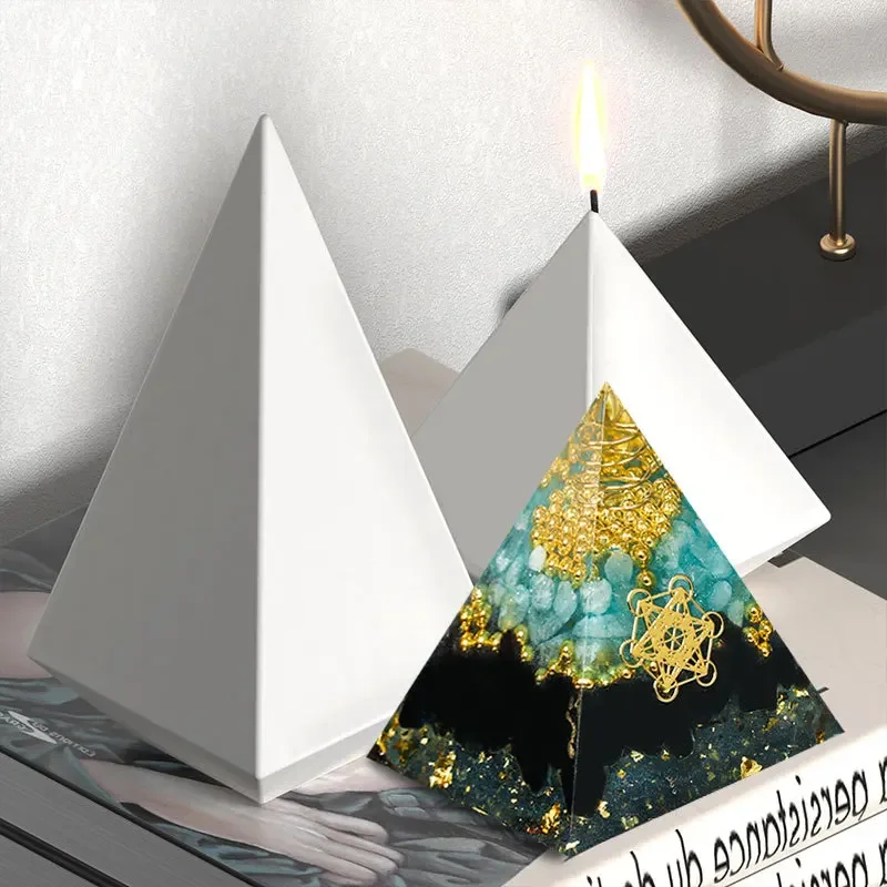 DIY Epoxy Resin Crystal Ornaments 2024 New Base Ogan Energy Pyramid Silicone Mold Decorative Form for Candles Resin Art