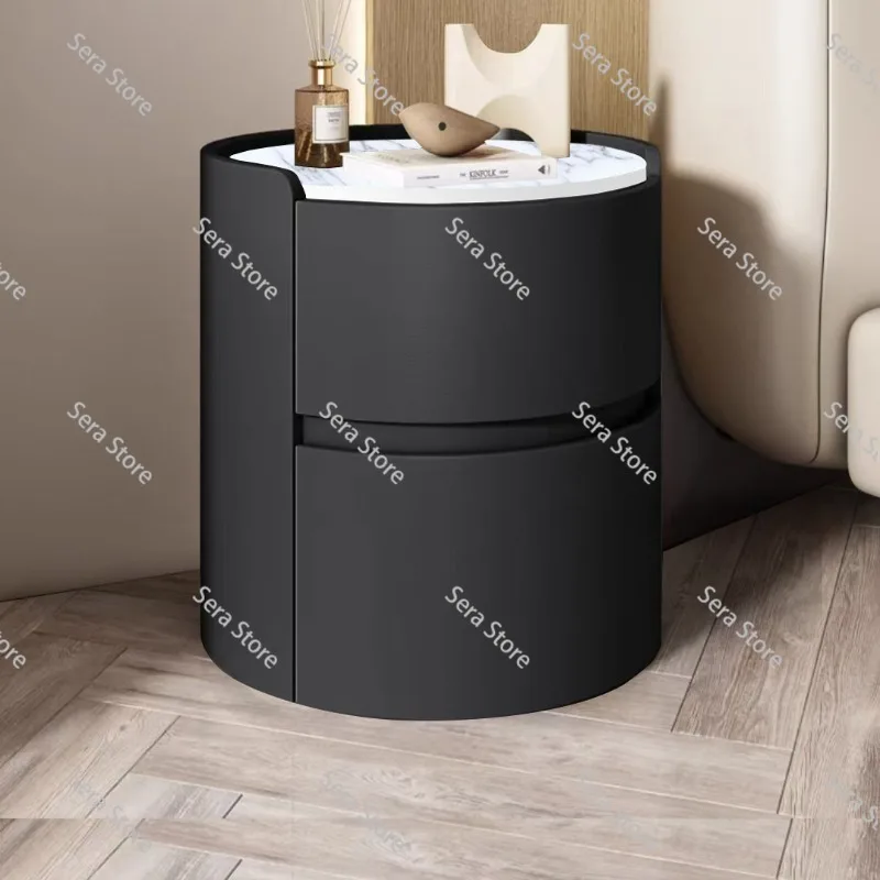 Round bedside table 2025 cream style apartment light luxury high-end