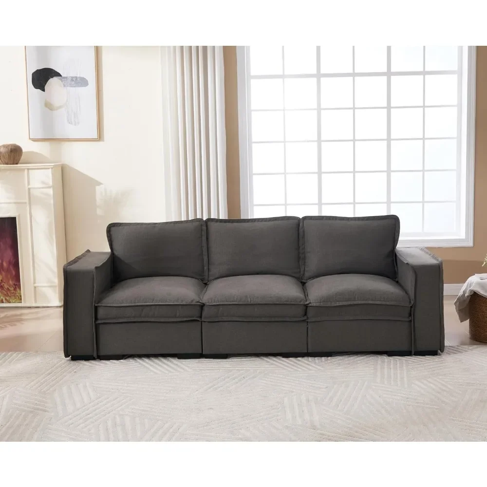 Sofá seccional tapizado de tela de lino cómodo y moderno de 93 pulgadas, 3 plazas, sofá nube con asiento profundo de 24" para sala de estar