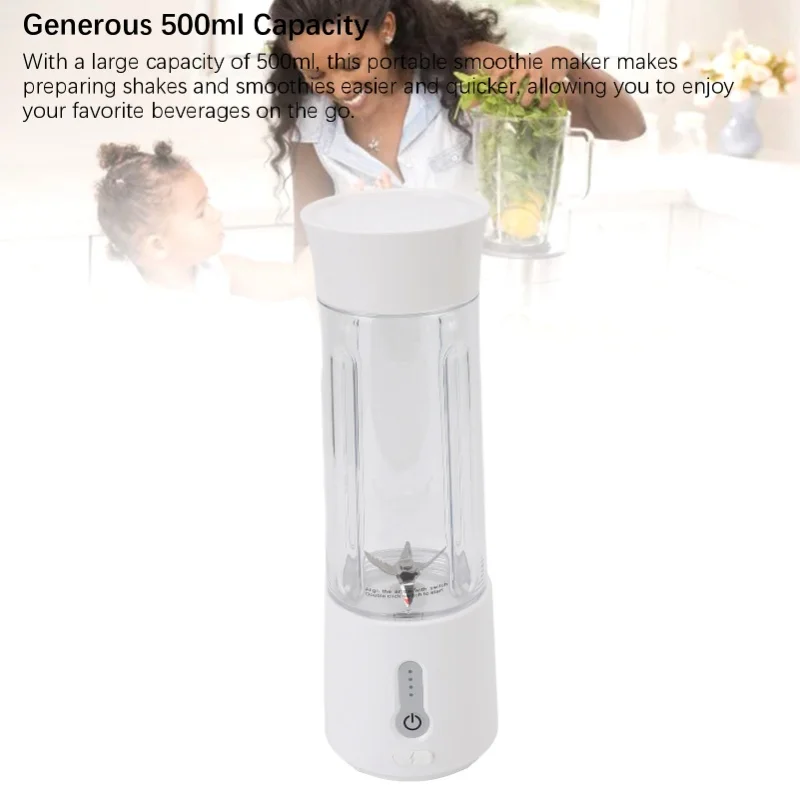 Picture 3: USB Rechargeable Smoothie Cup 500ml Portable Blender Travel Juicer 6 Blades One Click Operation Fast Charging