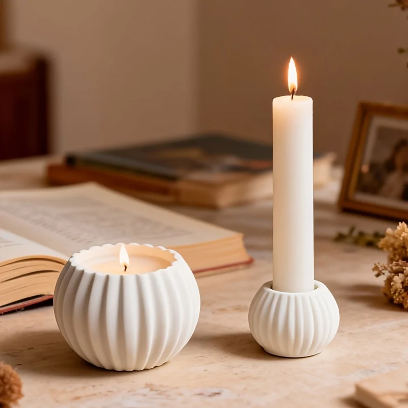 A set of candlestick molds, striped spherical double-style candlestick molds, simple desktop decorations, DIY shaping molds