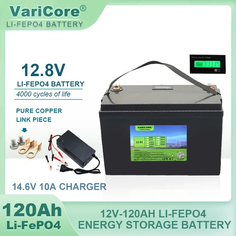 VariCore 12V 120AH 4s LiFePO4 Battery 12.8V For Golf cart Campers Travel RV Off-Road Off-grid Solar Wind 14.6v Charger