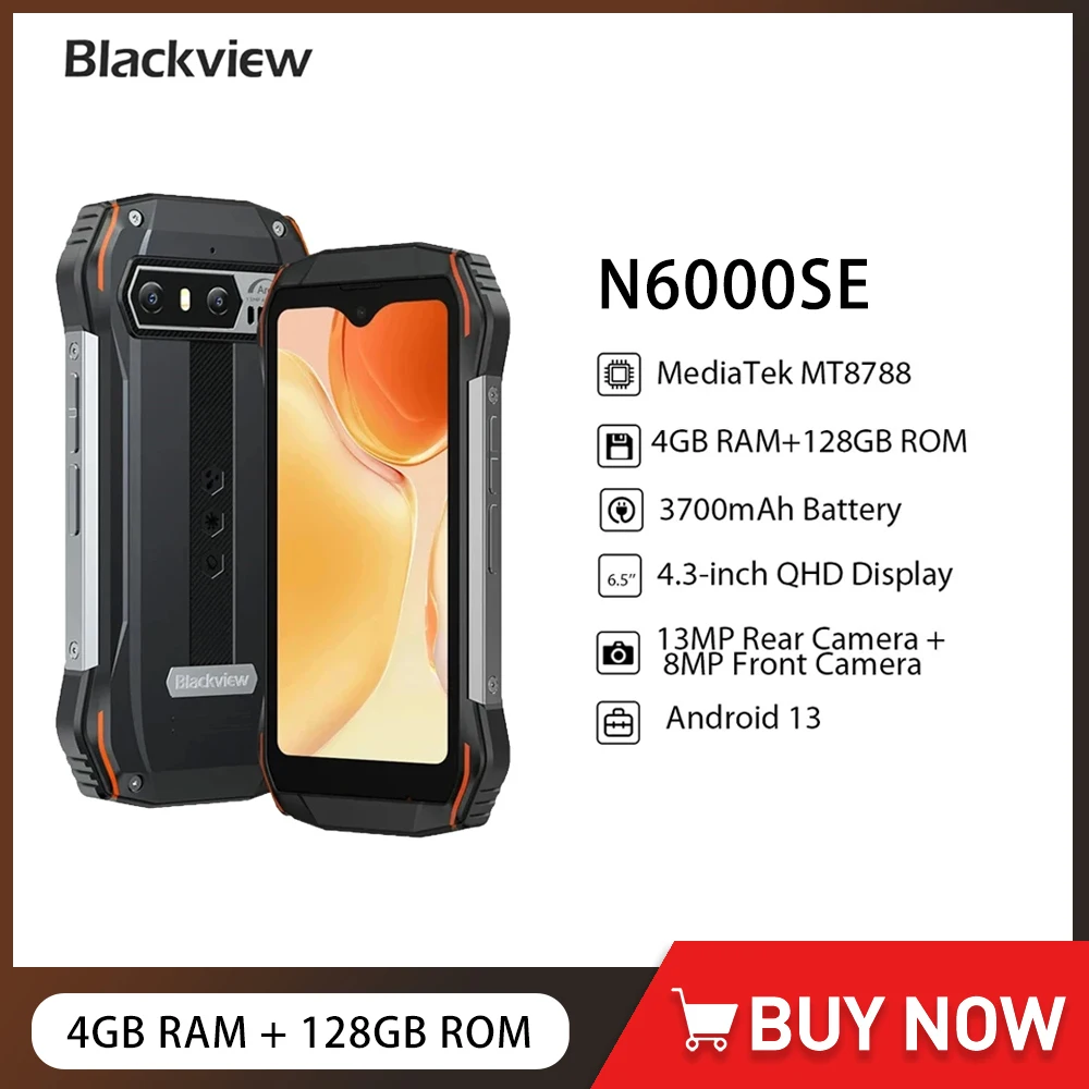 Blackview-teléfono inteligente N6000SE 4G, Smartphone resistente de 4,3 pulgadas, 4GB de RAM, 128GB de ROM, cámara de 13MP, 3700mAh, Android 13, Mini, NFC