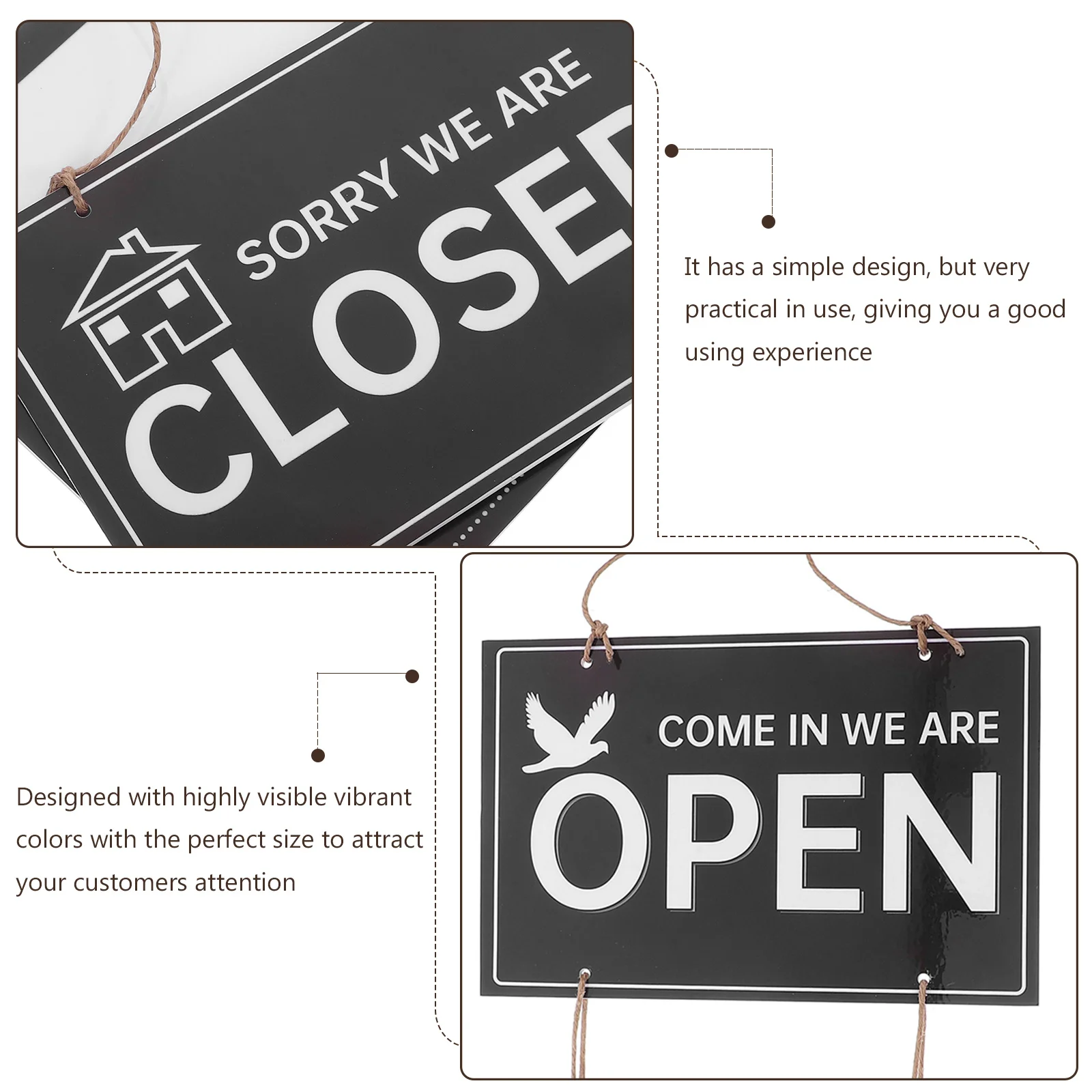 علامة ساعات متجر خشبية مزدوجة الجوانب قابلة للمسح، علامة باب عتيقة معلقة مفتوحة ومغلقة، ملحقات متجر مقاومة للاهتراء