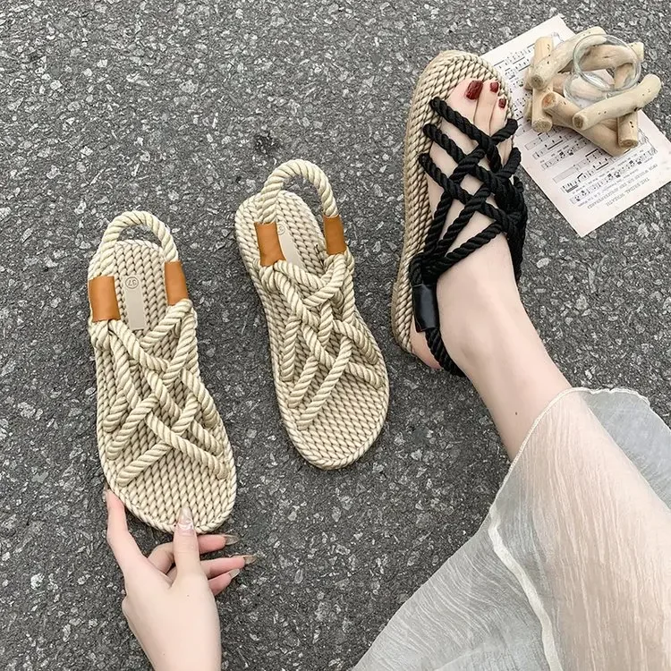 Sandali scarpe donna corda intrecciata con stile Casual tradizionale e creativitร semplice sandali moda donna estate 2024