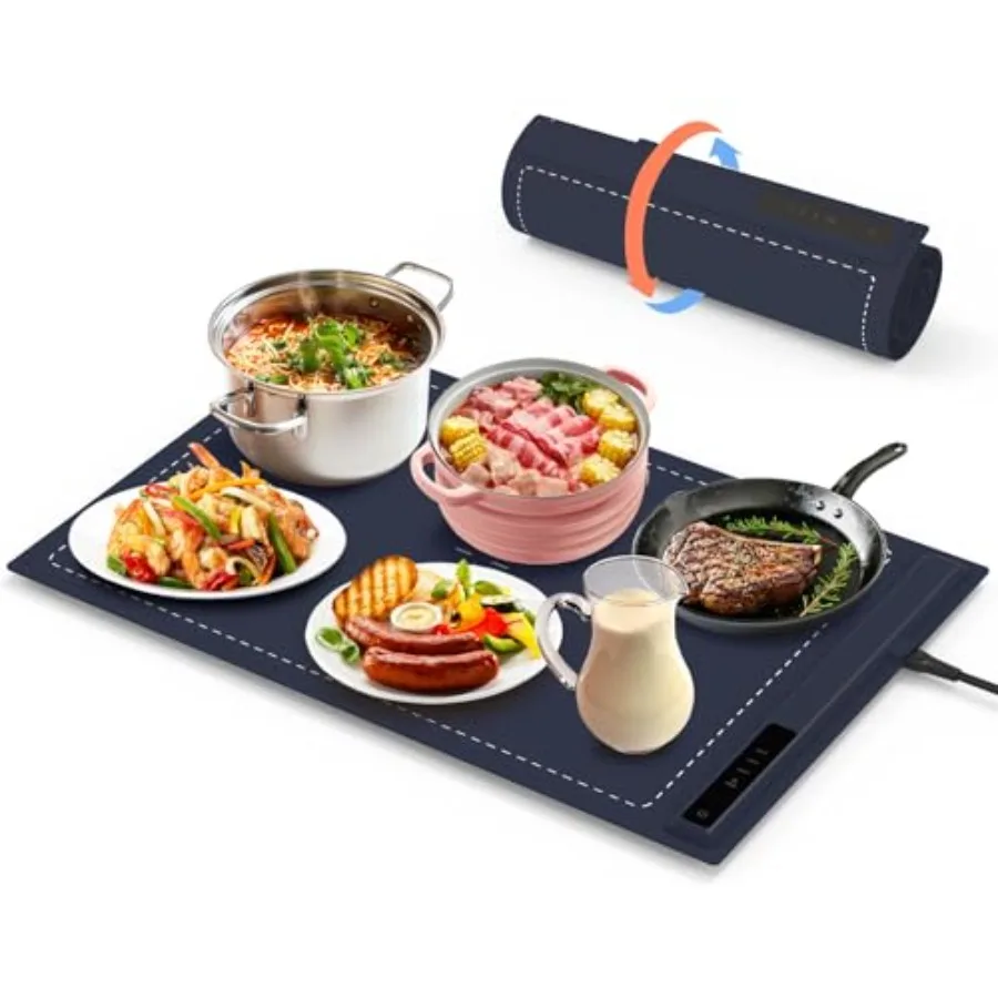 

Electric Warming Tray - 3 Modes andFull Surface Heating, Rollable and Portable, Premium Silicone Nano-Material, 3 Temperature S