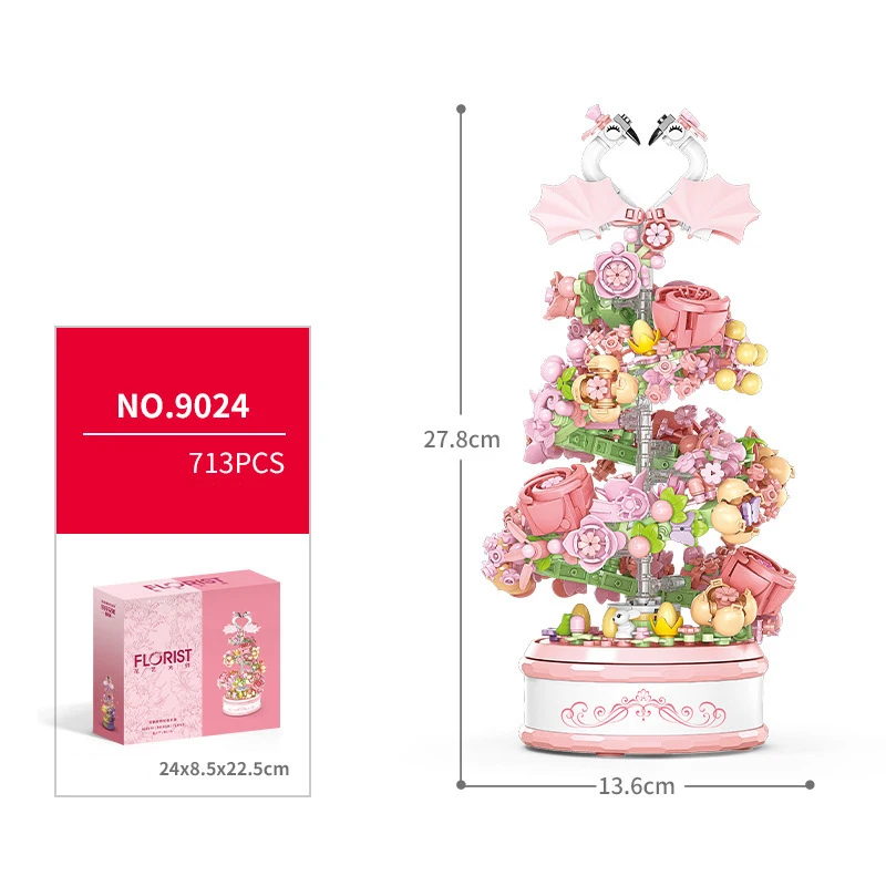 

Idea Flower Twin White Swan Music Box Building Block Construction Model Construction Brick Educational Toy For Girls Gifts