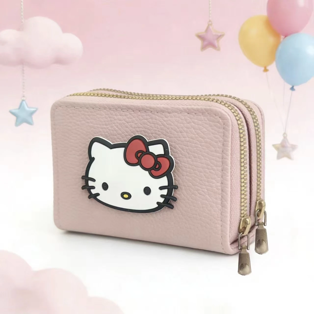 

Модный кошелек Sanrio Hello Kitty из искусственной кожи с отделениями для нескольких карт, большой двойной молнией, модный женский кошелек
