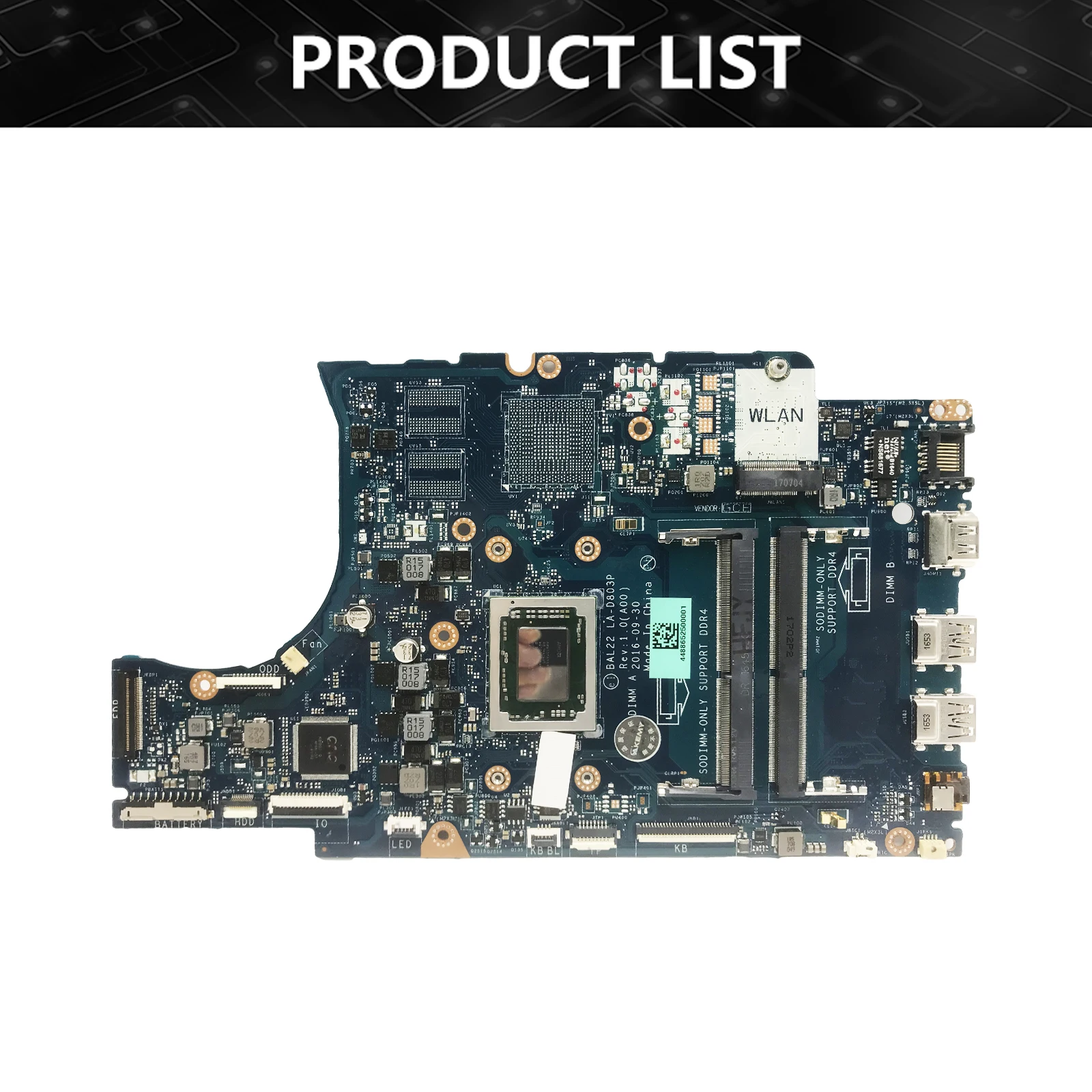 LA-D803P  Notebook Mainboard For DELL LA-D803P Laptop Motherboard CPU FX-9800P DDR4 100% Test OK