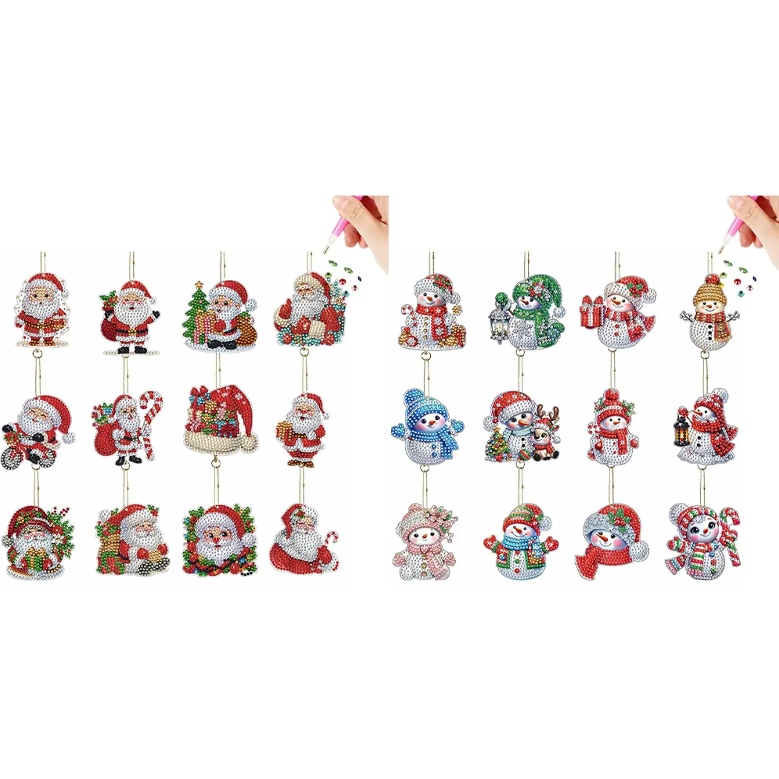 

12Pcs Christmas 5D DIY Diamond Art Pendants Diamond Painting Backpack Pendant 5D Diamond Art Keychain for Beginners