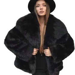Fake fur coat for women large lapel faux fur jacket for women Fluffy casual fox fur coat for women