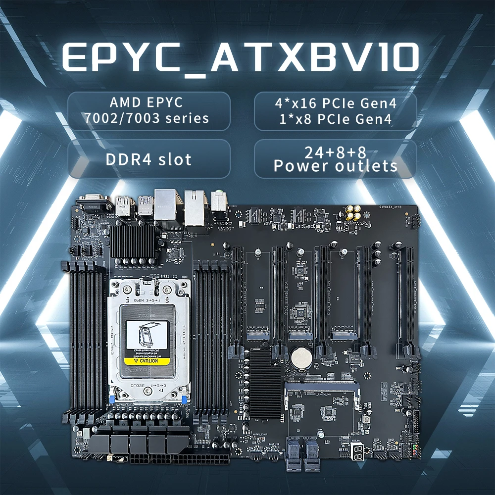 

HISWISER ATXBV10 AMD Motherboard support 4 x double-wide PCIE 4.0 x16 1 x single-width PCIe 4.0 x8 EPYC 7002 7003 series CPU