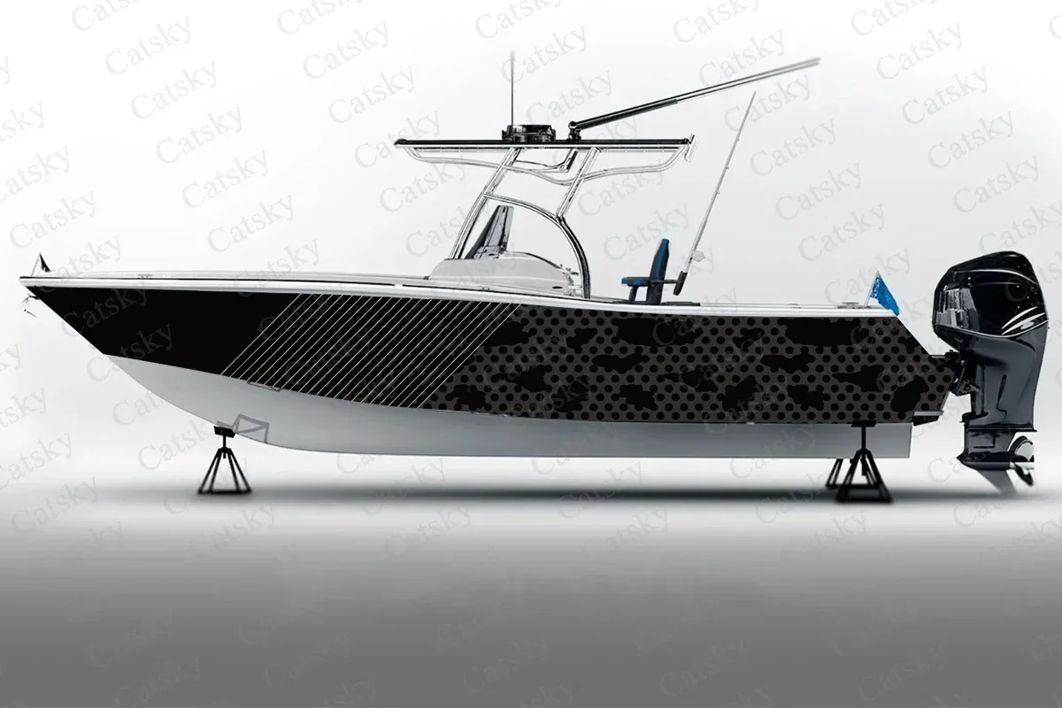 Honeycomb Camouflage Abstract Dark Dot Lines Boat Sticker Vinyl Ship Pontoon Deck Boat Fishing Decorative Pontoon Boats Decal