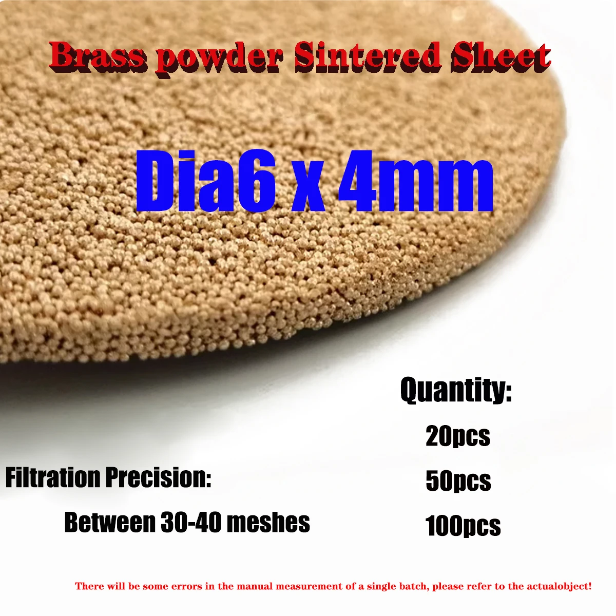 Dia6x4mm Brass Powder Sintered Circular Filter Filtration Granular Air Filter Column Precision Between 30-40 Meshes20pcs-100pcs