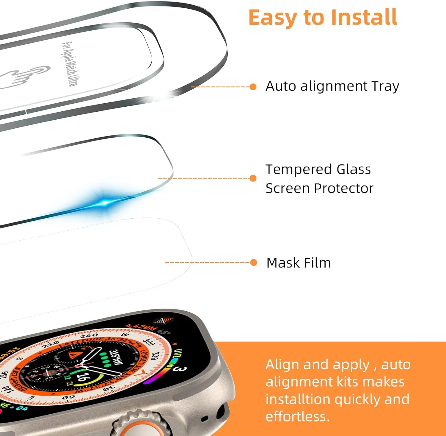 Screen Protector for Apple Watch Ultra 2 49mm Tempered Glass film with Easy Installation Kit for iWatch Ultra 49mm Full Coverage