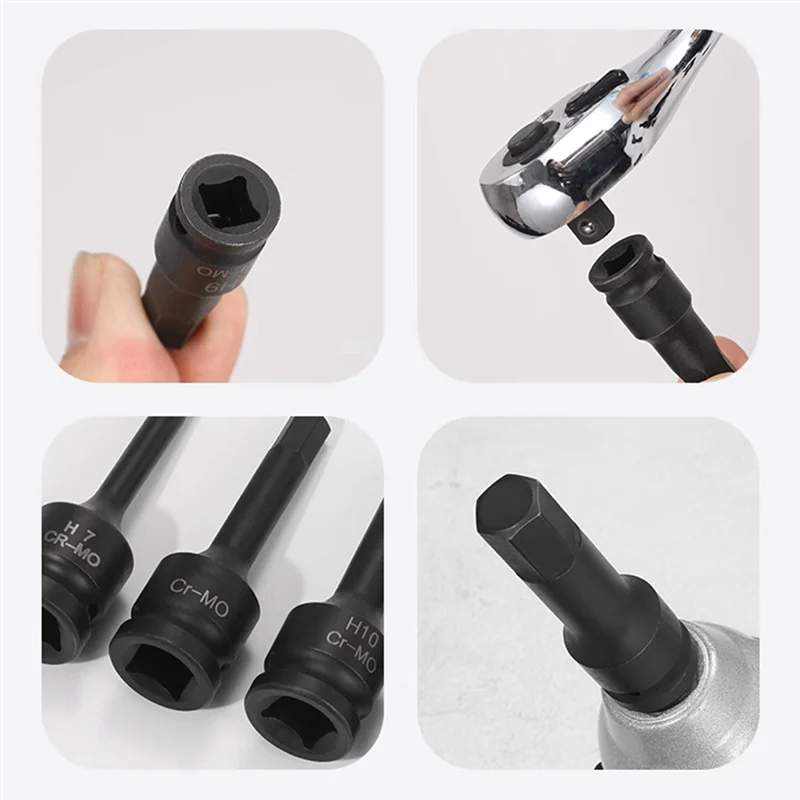 1/2 Inch Impact Hex Socket Bit 12.5Mm H5-H19 Inbussleutel Socket Bit Slagmoersleutel Socket Adapter Tool-BAAX