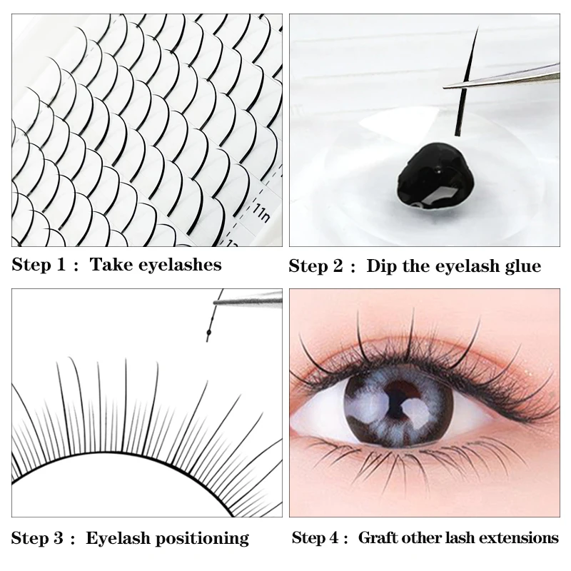 MASSCAKU New arrival spikes A/M shape c/d curl wispy heat bonded individual eyelashes deep black faux mink premium eyelashes