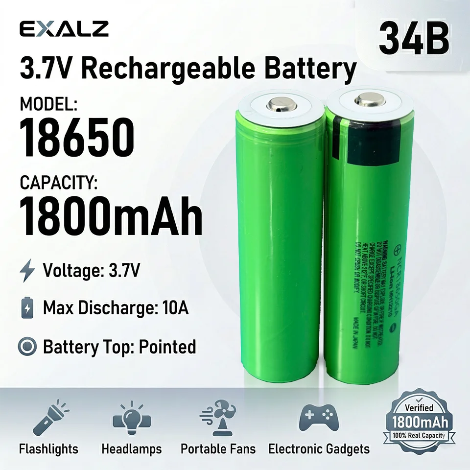 

1-100pcs 34B 100% New NCR18650B 3.7V 1800mAh 18650 Lithium Rechargeable Battery Pointed Button Top No PCB for Flashlight