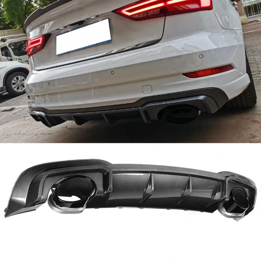 For RS3 Rear Bumper Diffuser Lip with for ABT Exhaust Tip Fit for Audi A3/S3 8V 2017 2018 2019 2020