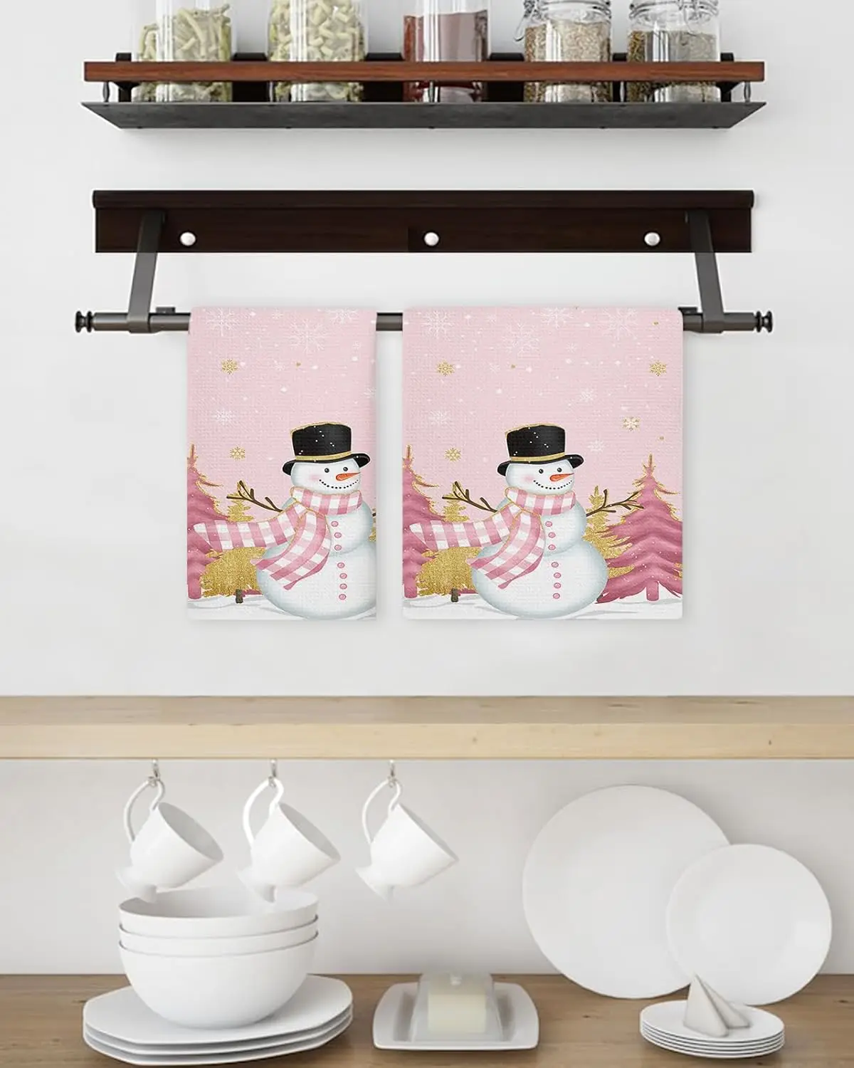 

Рождественский розовый снеговик, снежинка, кухонные полотенца, чистящие средства, быстросохнущие впитывающие полотенца для рук, набор рождественских украшений