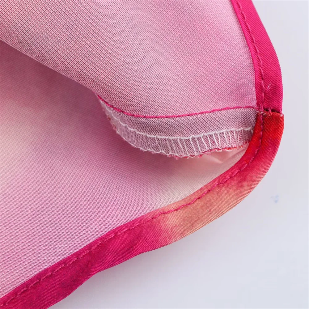 women's pleated collar silk satin texture printed MIDI skirt spring and summer new product slim fit sleeveless dress