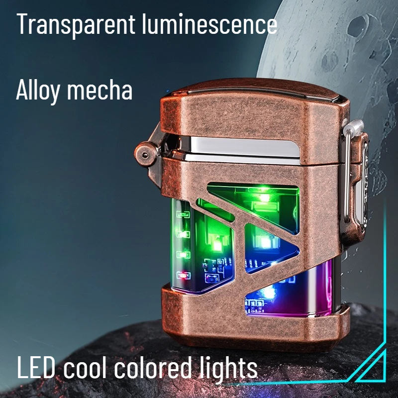 New Creative Mecha-style New Outdoor Waterproof Color Light Arc Lighter Battery Level Display Charging Cigarette Accessories