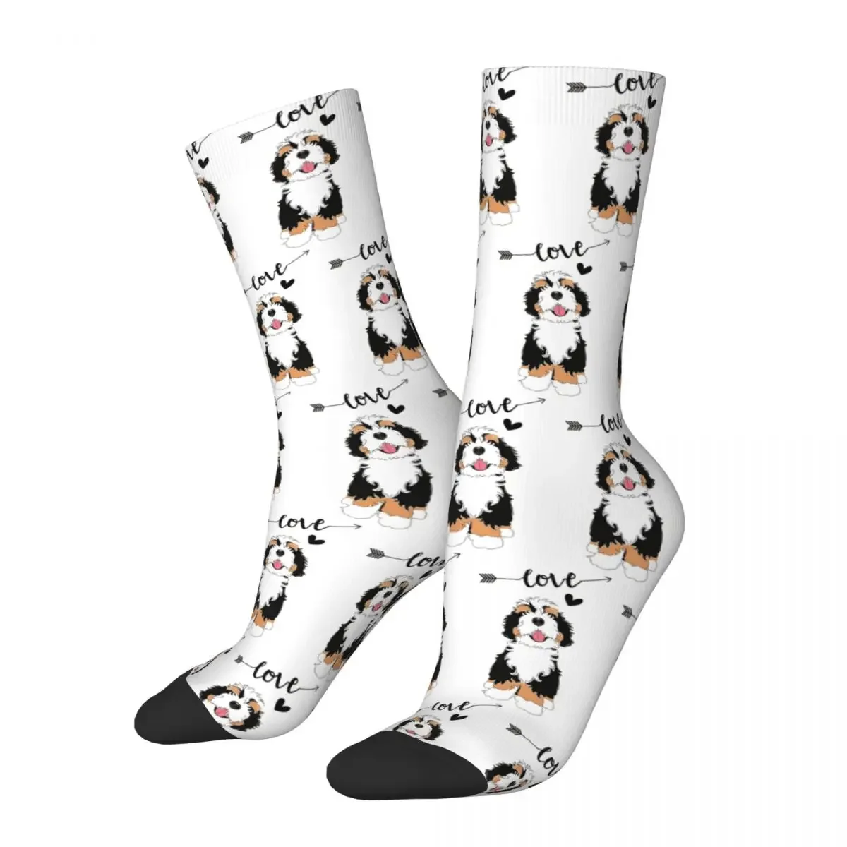 LOVE Tri Color Bernedoodle Socks Harajuku Super Soft Stockings All Season Long Socks Accessories for Unisex Birthday Present