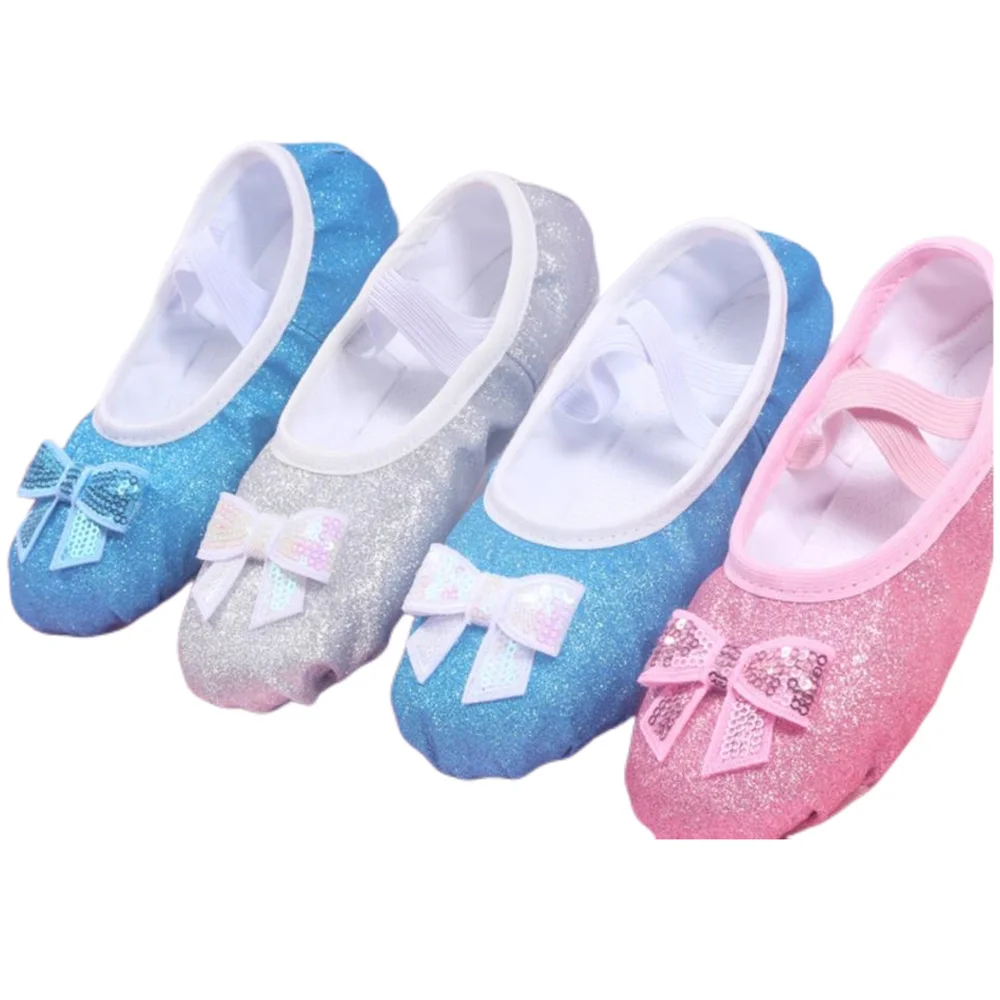 USHINE Kids Glitter Ballet Shoes Sequins Bow Soft Sole Dance Slippers Girls Gymnastics Training Dance Shoes