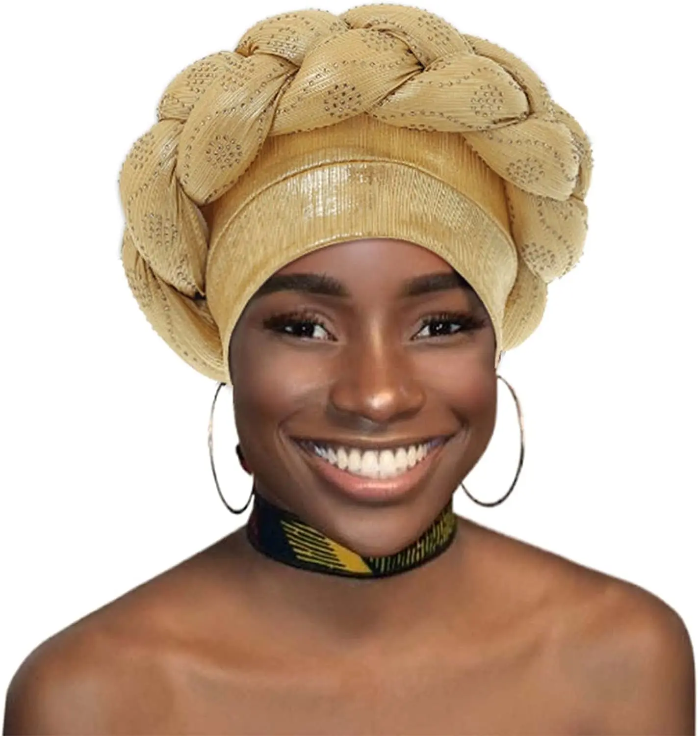 Big Braided Turban Cap African Ready Head Wrap Diamonds Nigeria Auto Gele Headtie Wedding Party Headwear Muslim Hijab