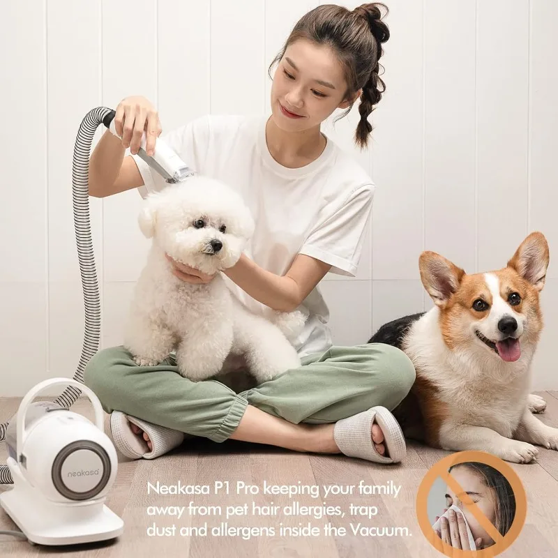 Pet Grooming Kit & Vacuum Suction 99% Pet Hair, Professional Clippers with 5 Proven Grooming Tools for Dogs Cats